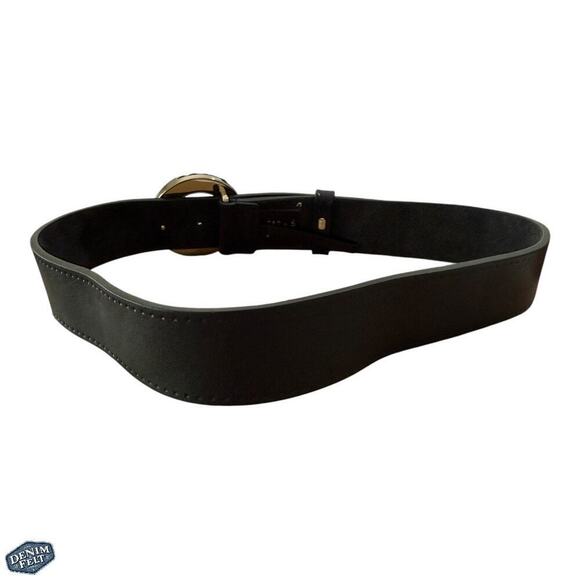 Gucci Unisex Black Calfskin Leather Gold Braided G Logo Buckle‎ Belt | 80•32 main image 5